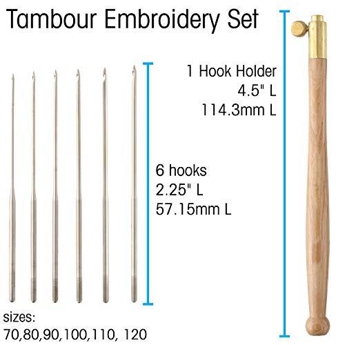 The Beadsmith Deluxe Tambour Embroidery Set, German Made 6-Needle Set, with  Tambour Hook Holder and Instructions, for Tambour Chain Stitch and Bead and  Sequin Embroidery 